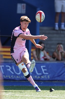 230826 - Cardiff Rugby U18 v Ospreys U18, WRU Regional Age Grade Championship - Isaac Manning Burke of Cardiff Rugby takes conversion