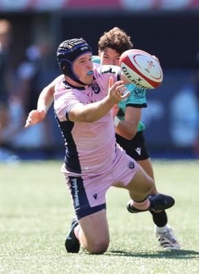 230826 - Cardiff Rugby U18 v Ospreys U18, WRU Regional Age Grade Championship - Owen Lewis of Cardiff Rugby and Harrison Hook of Ospreys compete for the ball