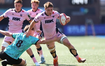230826 - Cardiff Rugby U18 v Ospreys U18, WRU Regional Age Grade Championship - Liam Williams of Cardiff Rugby gets past Ronan Hire of Ospreys