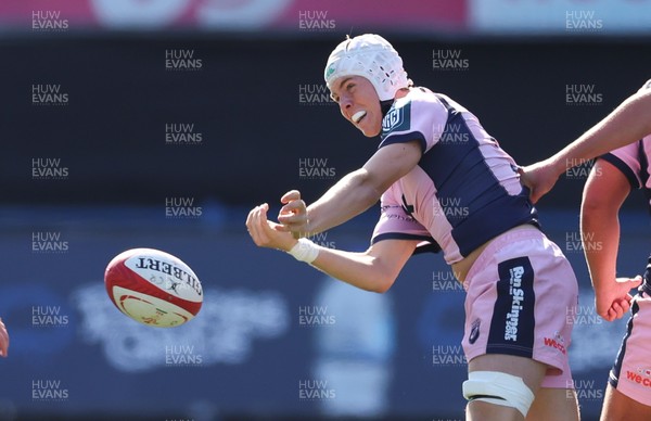 230826 - Cardiff Rugby U18 v Ospreys U18, WRU Regional Age Grade Championship - Ffredi Easterby of Cardiff Rugby feeds the ball out
