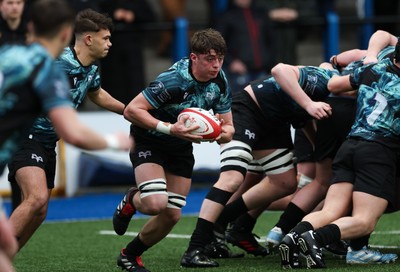 230225  Cardiff Rugby U18s v Ospreys U18s, WQRU Regional Age Grade Championship Final - Sam Morgan of Ospreys breaks away