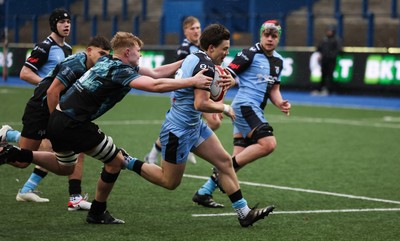 230225  Cardiff Rugby U18s v Ospreys U18s, WRU Regional Age Grade Championship Final - Ioan Penry of Cardiff Rugby races in to score try