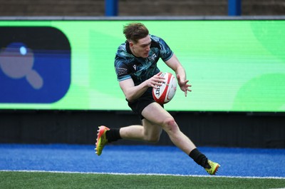 230225  Cardiff Rugby U18s v Ospreys U18s, WRU Regional Age Grade Championship Final - Noah Mason of Ospreys races in to score try