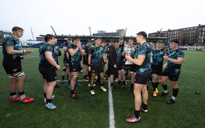 230225  Cardiff Rugby U18s v Ospreys U18s, WRU Regional Age Grade Championship Final - Ospreys players celebrate after winning the Final