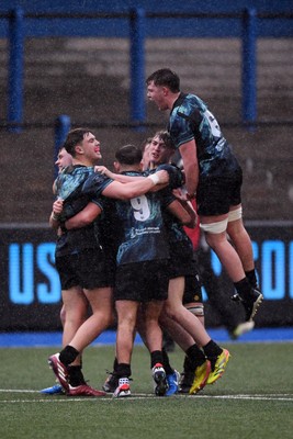 230225 - Cardiff Rugby U18s v Ospreys U18s - Regional Age-Grade Championship finals - Ospreys celebrate the win at full time