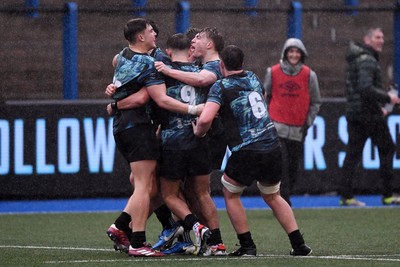 230225 - Cardiff Rugby U18s v Ospreys U18s - Regional Age-Grade Championship finals - Ospreys celebrate the win at full time