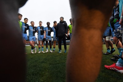 230225 - Cardiff Rugby U18s v Ospreys U18s - Regional Age-Grade Championship finals - Cardiff huddle at full time