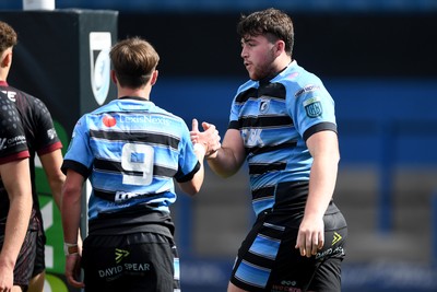 310825 - Cardiff Rugby U18s v RGC U18s - Ioan Dacey of Cardiff pushes the ball over the line to score a try