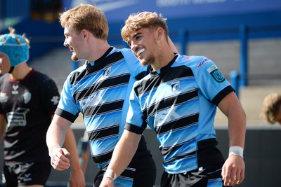 310825 - Cardiff Rugby U18s v RGC U18s - Harvey Bryant of Cardiff celebrates scoring a try