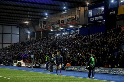 240126 - Cardiff Rugby v Benetton Rugby - United Rugby Championship - Cardiff fans shine their phone lights in protest in the 11th minute due to the potential changes to Welsh Rugby 
