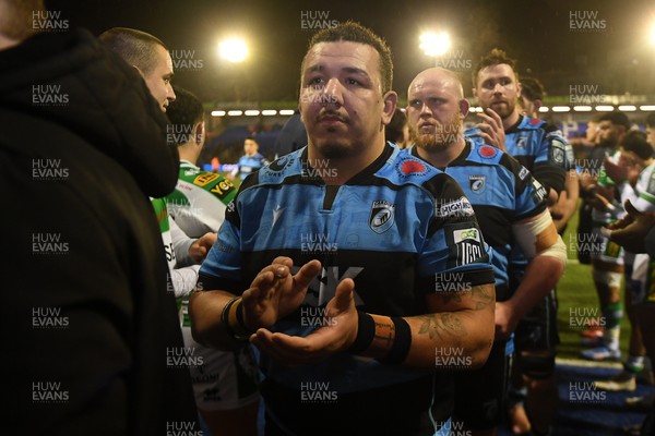 240126 - Cardiff Rugby v Benetton Rugby - United Rugby Championship - Javan Sebastian of Cardiff Rugby at full time