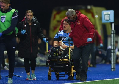 111025 - Cardiff Rugby v Connacht Rugby, United Rugby Championship - Teddy Williams of Cardiff Rugby leaves the pitch after picking up an injury