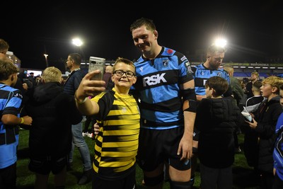 111025 - Cardiff Rugby v Connacht - United Rugby Championship - Ben Donnell of Cardiff Rugby with fans at full time