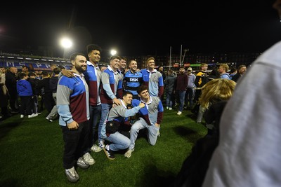 111025 - Cardiff Rugby v Connacht - United Rugby Championship - Ioan Lloyd of Cardiff Rugby with fans at full time