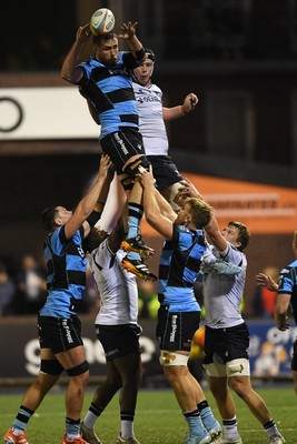 111025 - Cardiff Rugby v Connacht - United Rugby Championship - George Nott of Cardiff Rugby wins the line-out