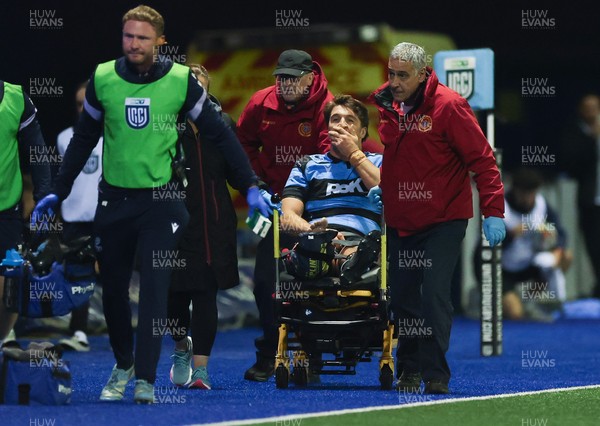 111025 - Cardiff Rugby v Connacht Rugby, United Rugby Championship - Teddy Williams of Cardiff Rugby leaves the pitch after picking up an injury