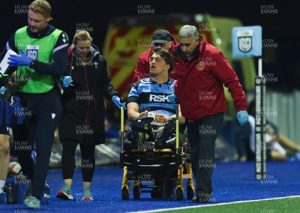 111025 - Cardiff Rugby v Connacht Rugby, United Rugby Championship - Teddy Williams of Cardiff Rugby leaves the pitch after picking up an injury