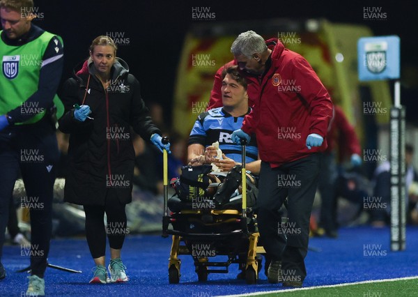111025 - Cardiff Rugby v Connacht Rugby, United Rugby Championship - Teddy Williams of Cardiff Rugby leaves the pitch after picking up an injury