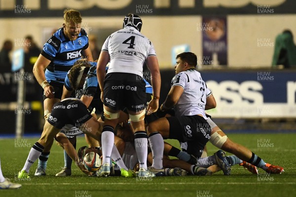 111025 - Cardiff Rugby v Connacht - United Rugby Championship - Josh McNally of Cardiff Rugby celebrates after winning his side a penalty