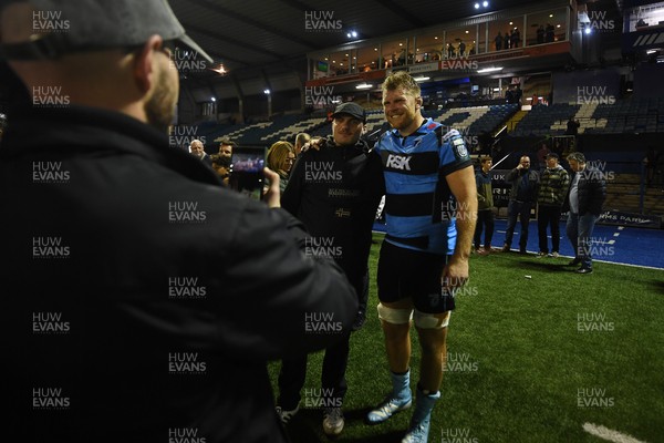 111025 - Cardiff Rugby v Connacht - United Rugby Championship - Josh McNally of Cardiff Rugby with fans at full time
