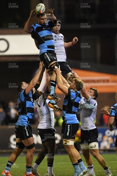 111025 - Cardiff Rugby v Connacht - United Rugby Championship - George Nott of Cardiff Rugby wins the line-out