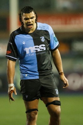 170224 - Cardiff Rugby v Connacht - United Rugby Championship - Mackenzie Martin of Cardiff tries to fire up the Cardiff pack