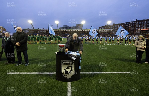 170224 - Cardiff Rugby v Connacht Rugby, United Rugby Championship - Sir Gareth Edwards leads former players and family  in tribute to legendary Cardiff, Wales and British Lions  outside half Barry John who died recently