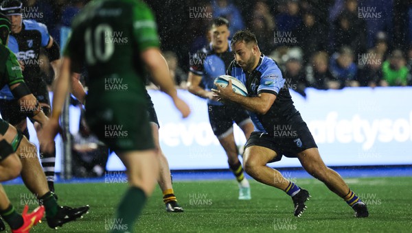 170224 - Cardiff Rugby v Connacht Rugby, United Rugby Championship - Liam Belcher of Cardiff Rugby charges forward