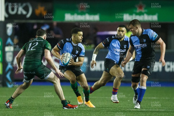 170224 - Cardiff Rugby v Connacht - United Rugby Championship - Ben Thomas of Cardiff looks for a gap