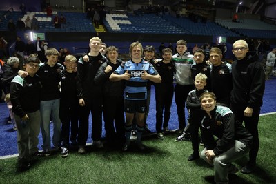 150526 - Cardiff Rugby v DHL Stormers - United Rugby Championship - Dan Thomas of Cardiff with fans at full time