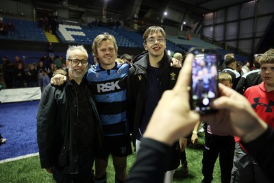 150526 - Cardiff Rugby v DHL Stormers - United Rugby Championship - Dan Thomas of Cardiff with fans at full time