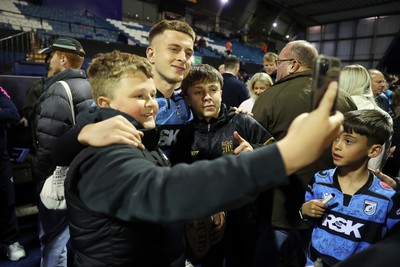 150526 - Cardiff Rugby v DHL Stormers - United Rugby Championship - Cameron Winnett of Cardiff with fans at full time