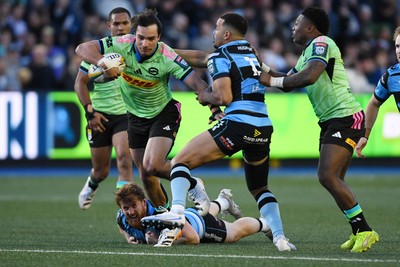 150526 - Cardiff Rugby v DHL Stormers - United Rugby Championship - Imad Khan of Stormers is challenged by Ben Thomas of Cardiff Rugby