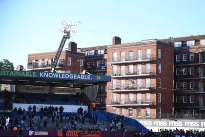 150526 - Cardiff Rugby v DHL Stormers - United Rugby Championship - A skull and bones flag above the stadium