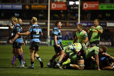 150526 - Cardiff Rugby v DHL Stormers - United Rugby Championship - Daf Hughes of Cardiff Rugby celebrates at full time