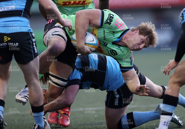 150526 - Cardiff Rugby v DHL Stormers - United Rugby Championship - Evan Roos of Stormers is tackled by Dan Thomas of Cardiff 