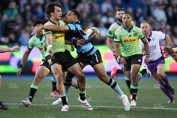 150526 - Cardiff Rugby v DHL Stormers - United Rugby Championship - Imad Khan of Stormers is challenged by Ben Thomas of Cardiff Rugby