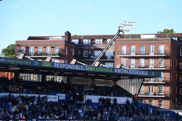 150526 - Cardiff Rugby v DHL Stormers - United Rugby Championship - A skull and bones flag above the stadium