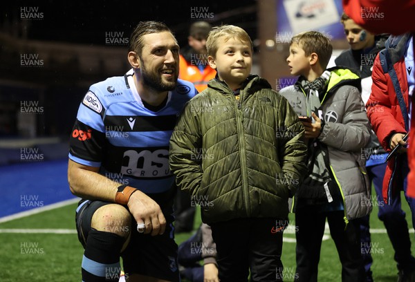 221022 - Cardiff Rugby v DHL Stormers - BKT United Rugby Championship - Josh Turnbull of Cardiff with fans at full time