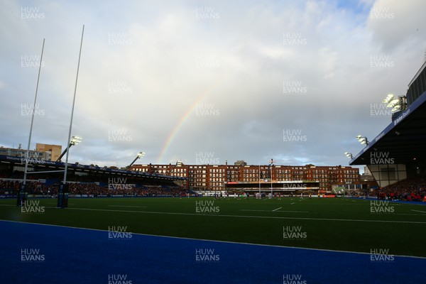 151022 - Cardiff Rugby v Dragons RFC - United Rugby Championship - Rainbow sky over Cardiff Arms Park