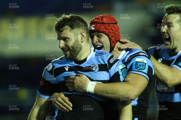 151022 - Cardiff Rugby v Dragons RFC - United Rugby Championship - Thomas Young of Cardiff celebrates his try