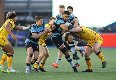 261225 - Cardiff Rugby v Dragons RFC, United Rugby Championship - Taulupe Faletau of Cardiff Rugby looks to break the Dragons defence