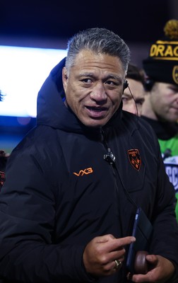 261225 - Cardiff Rugby v Dragons RFC, United Rugby Championship - Cardiff Rugby head coach Corniel van Zyl speaks to the players at the end of the match