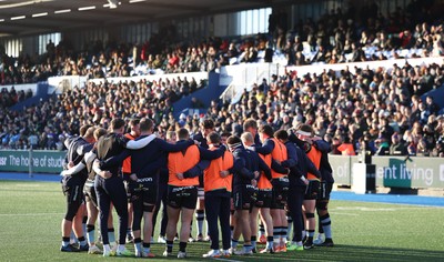 261225 - Cardiff Rugby v Dragons RFC, United Rugby Championship - The Cardiff team huddle up ahead of the match