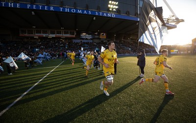 261225 - Cardiff Rugby v Dragons RFC, United Rugby Championship - Dragons players run out at the start of the match