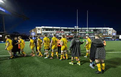 261225 - Cardiff Rugby v Dragons RFC, United Rugby Championship - The teams congratulate each other at the end of the match