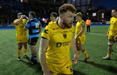 261225 - Cardiff Rugby v Dragons RFC, United Rugby Championship - Aneurin Owen of Dragons RFC at the end of the match
