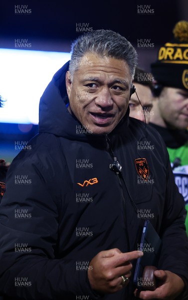 261225 - Cardiff Rugby v Dragons RFC, United Rugby Championship - Cardiff Rugby head coach Corniel van Zyl speaks to the players at the end of the match
