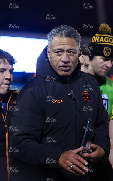 261225 - Cardiff Rugby v Dragons RFC, United Rugby Championship - Cardiff Rugby head coach Corniel van Zyl speaks to the players at the end of the match
