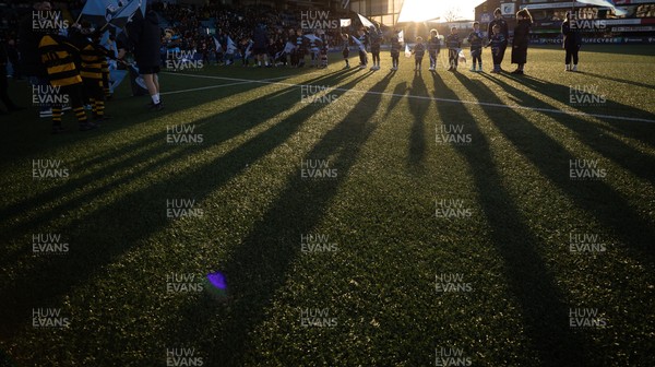261225 - Cardiff Rugby v Dragons RFC, United Rugby Championship - Long shadows in the afternoon sun from the guard of honour